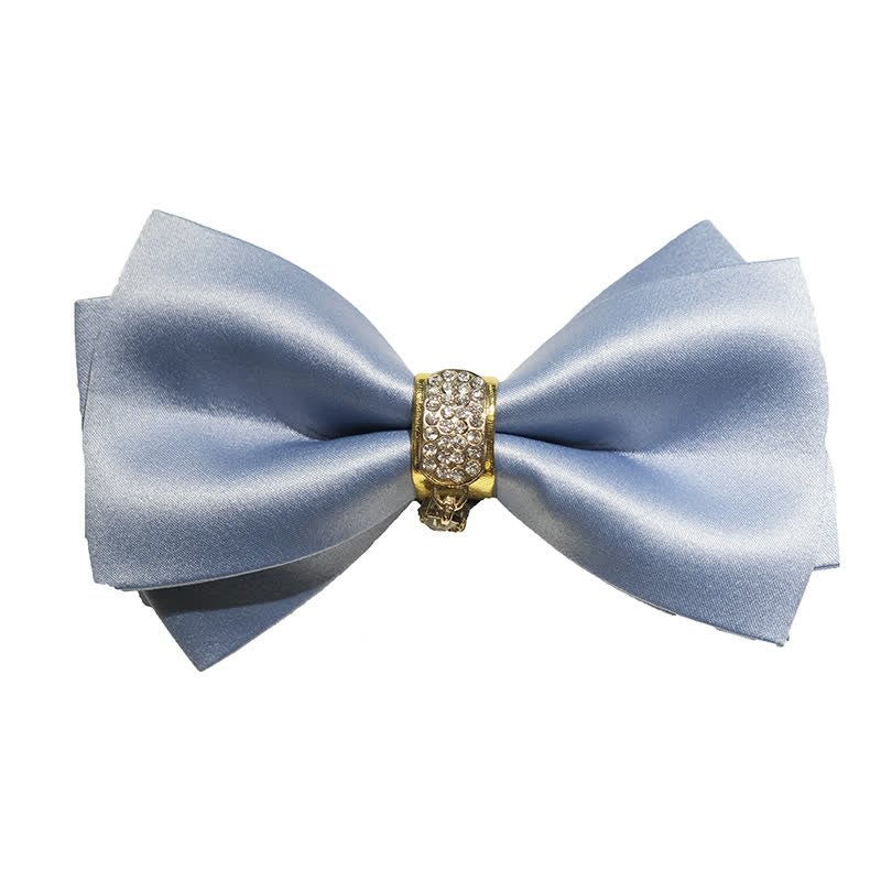 Men's Haze Blue Rhinestone Gold Decor Bow Tie