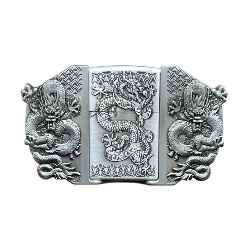 Men's DIY Triple Dragon Leather Belt with Hidden Lighter