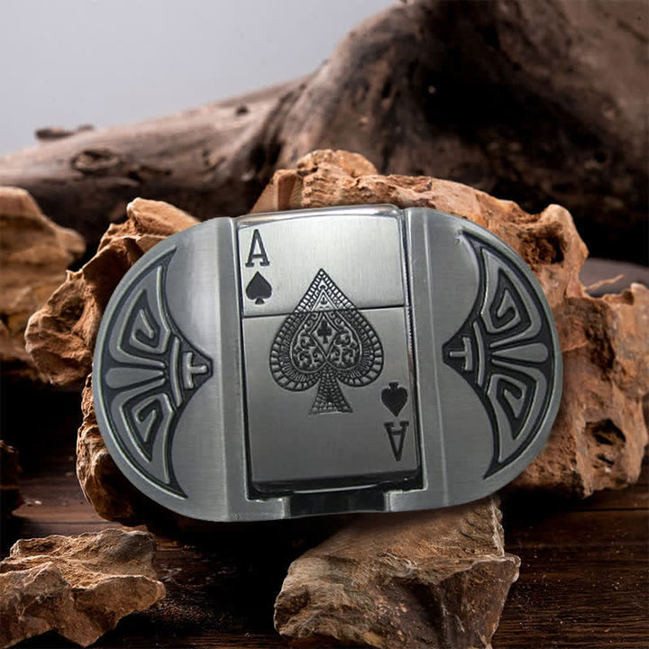 Men's DIY Lucky ACE Poker Leather Belt with Hidden Lighter