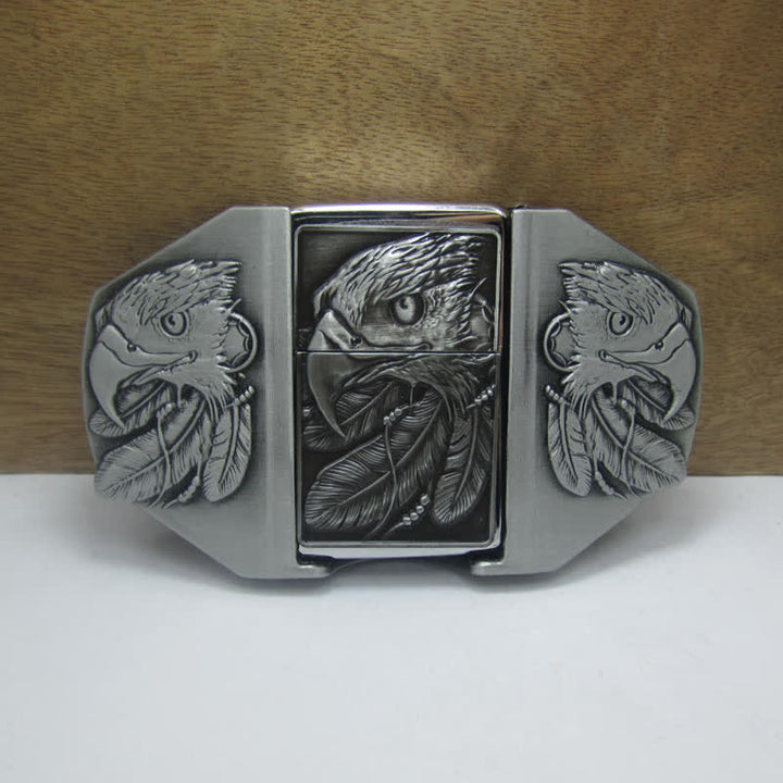 Men's DIY Silver Triple Eagle Leather Belt with Hidden Lighter