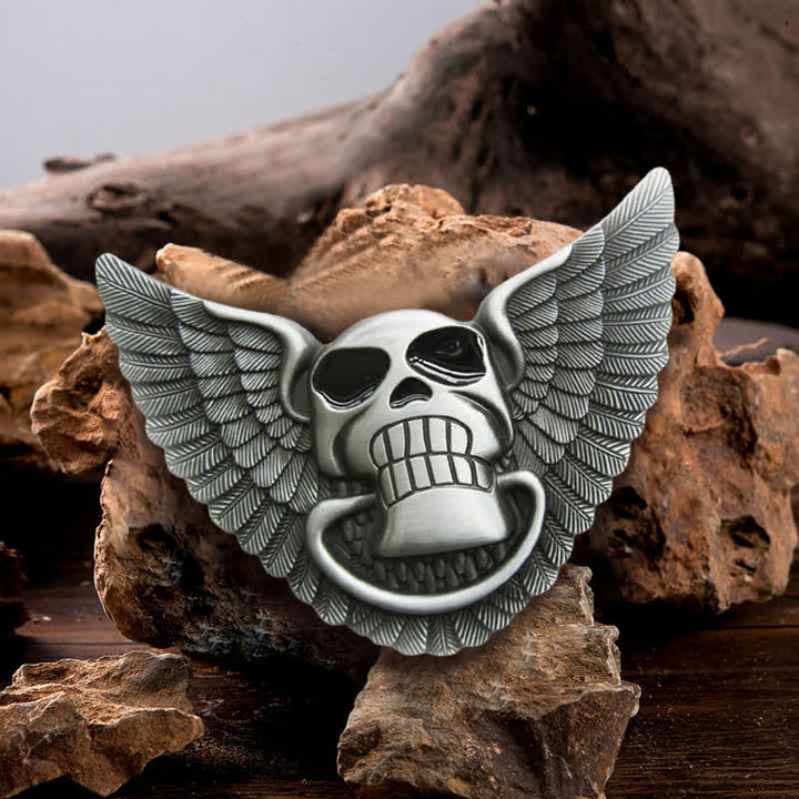 Men's DIY Skull Angel Wings Leather Belt with Hidden Lighter