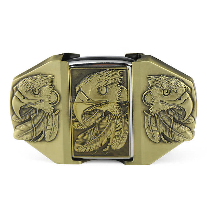 Men's DIY Bronze Triple Eagle Leather Belt with Hidden Lighter