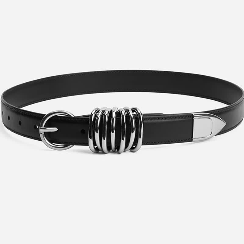 Women's Personalized Punk Style Metal Ring Buckle Leather Belt