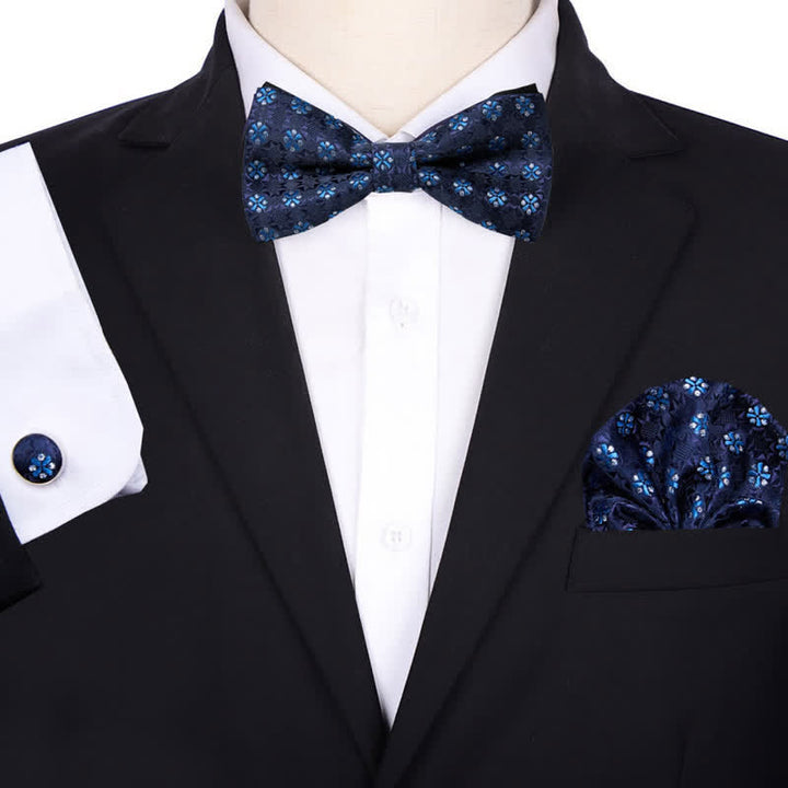 3Pcs Men's Bridegroom Floral Pocket Square Bow Tie Set