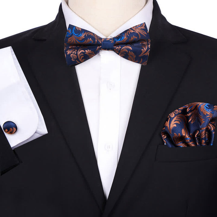 3Pcs Men's Formal Jacquard Paisley Pocket Square Bow Tie Set