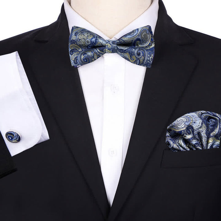 3Pcs Men's Formal Jacquard Paisley Pocket Square Bow Tie Set