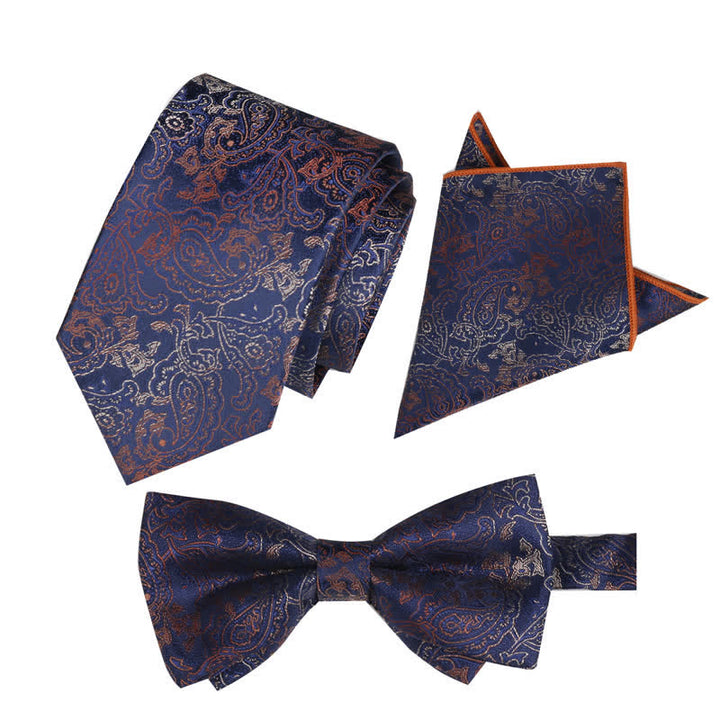 3Pcs Men's Fantasy Paisley Pocket Square Necktie Bow Tie Set