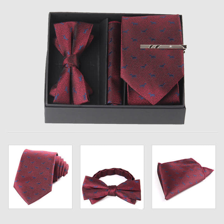 3Pcs Men's Burgundy Series Pocket Square Necktie Bow Tie Set