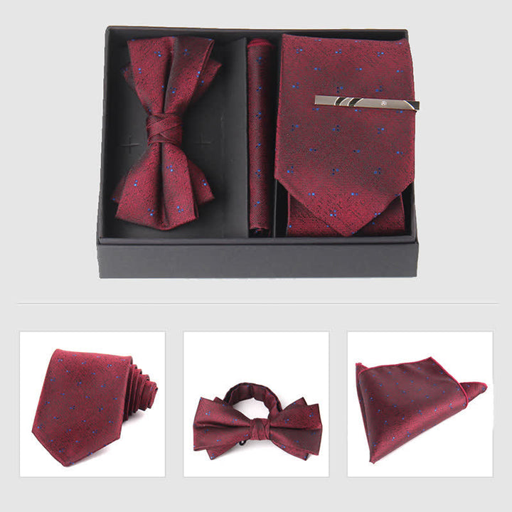 3Pcs Men's Burgundy Series Pocket Square Necktie Bow Tie Set