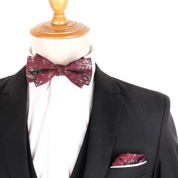 3Pcs Men's Burgundy Series Pocket Square Necktie Bow Tie Set