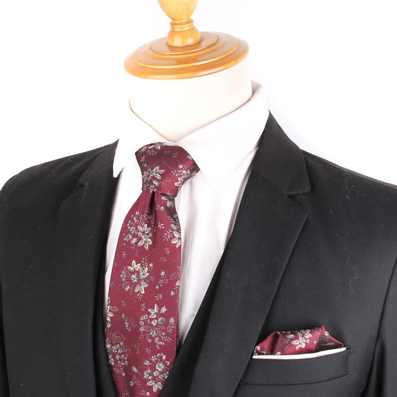 3Pcs Men's Burgundy Series Pocket Square Necktie Bow Tie Set