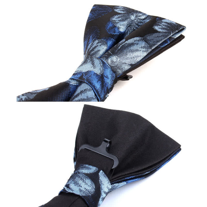 2Pcs Men's Blue & Navy Floral Pocket Square Bow Tie Set