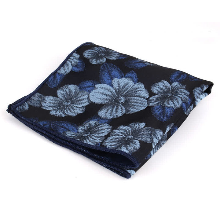 2Pcs Men's Blue & Navy Floral Pocket Square Bow Tie Set