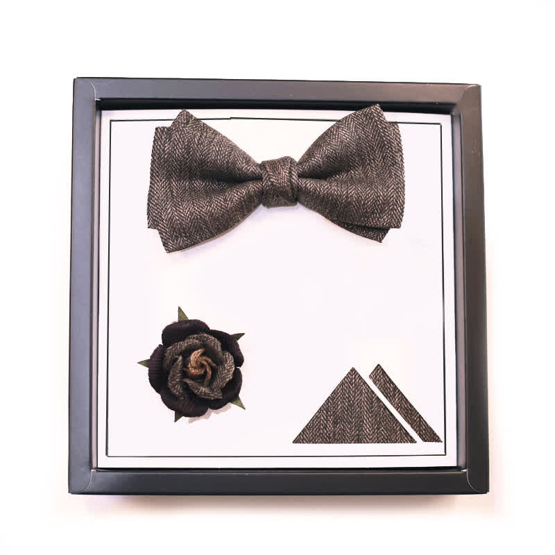 Men's Vintage Brown British Style Floral Brooch Bow Tie