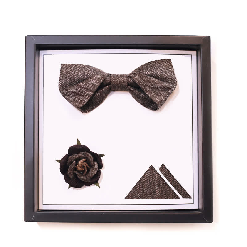 Men's Vintage Brown British Style Floral Brooch Bow Tie