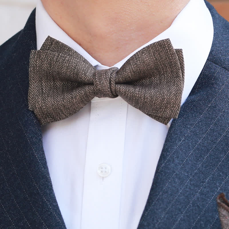 Men's Vintage Brown British Style Floral Brooch Bow Tie