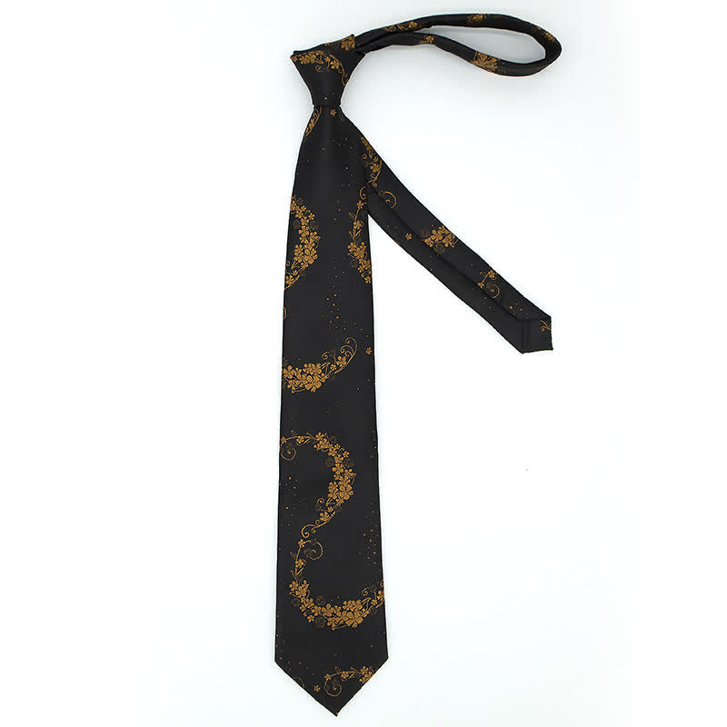 3Pcs Men's Gold & Black Exquisite Paisley Embroidery Necktie Set