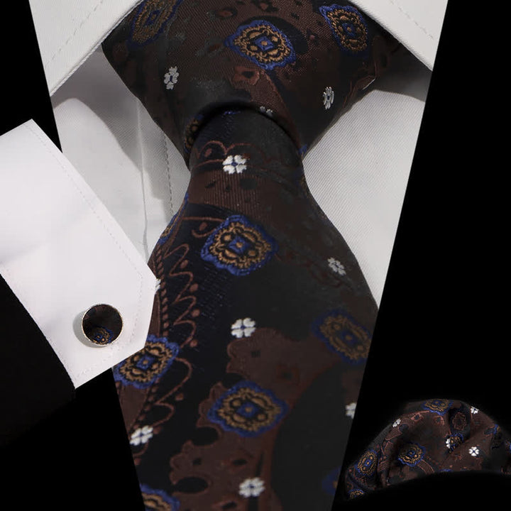 3Pcs Men's Classic Black Little White Flower Necktie Set