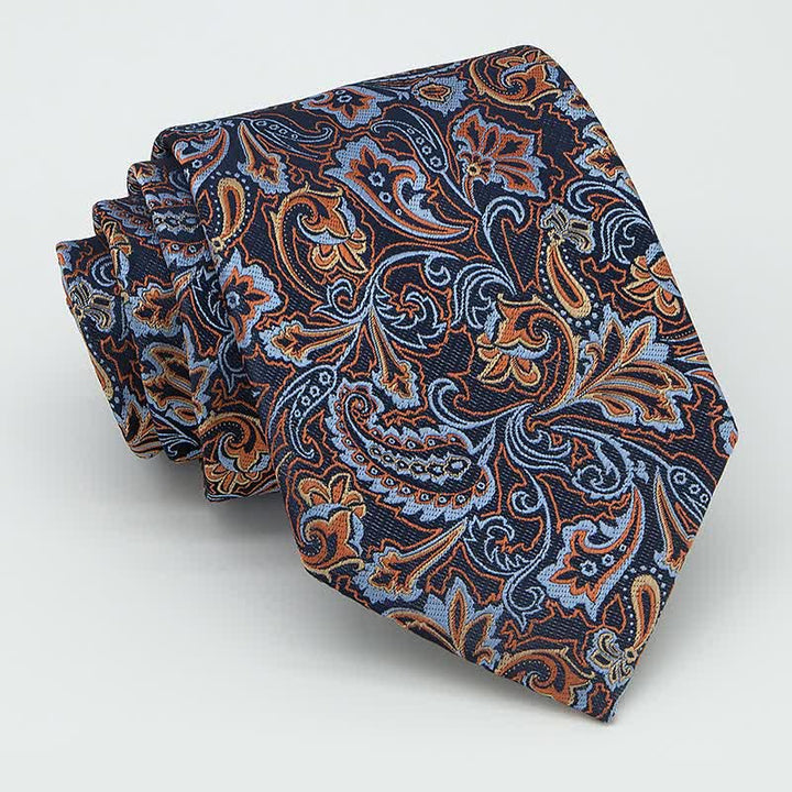 3Pcs Men's Beautiful Blue & Orange Paisley Necktie Set