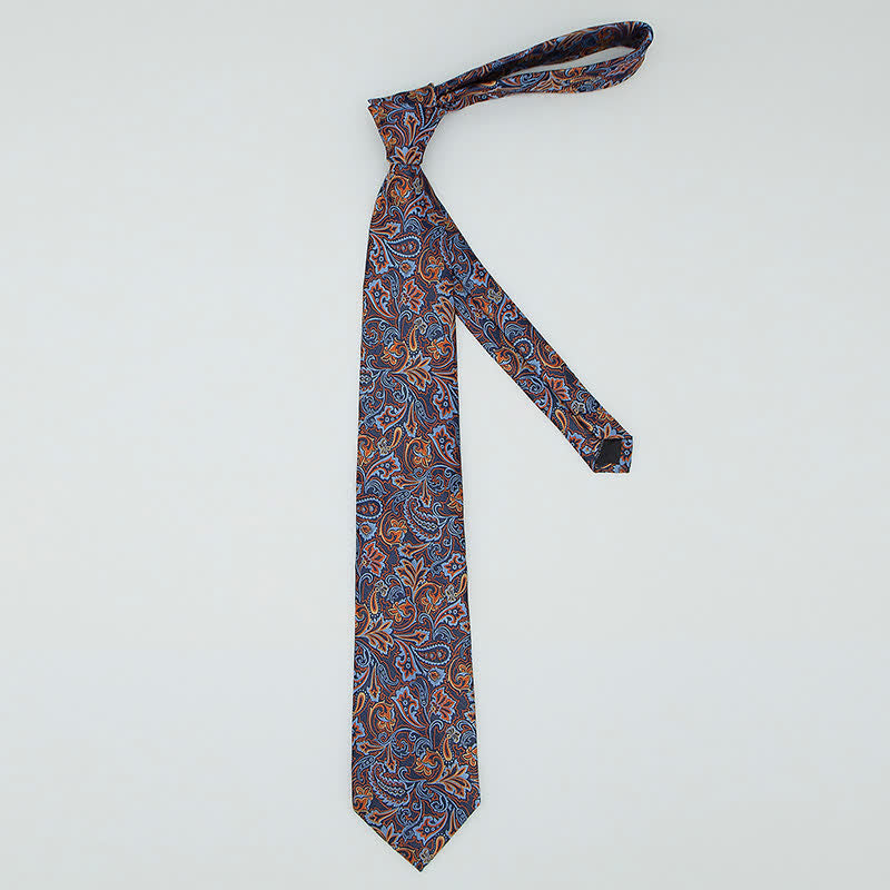 3Pcs Men's Beautiful Blue & Orange Paisley Necktie Set