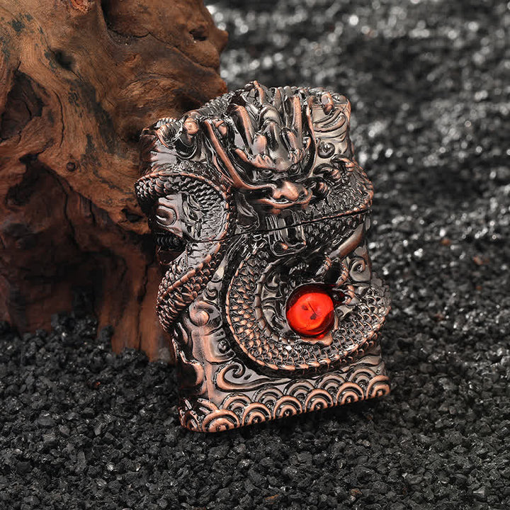 Retro Carved Dragon Design Refillable Kerosene Lighter