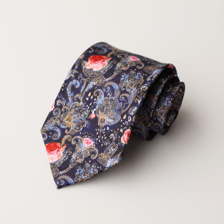 Men's Fantasy Navy & Red Floral Printed Necktie