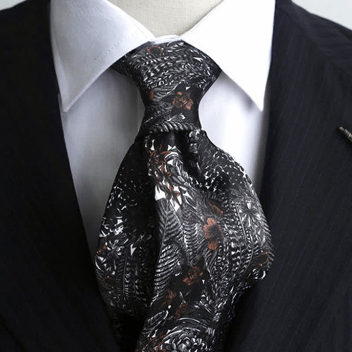 Men's Black Thistles & Dark Red Flowers Suit Necktie