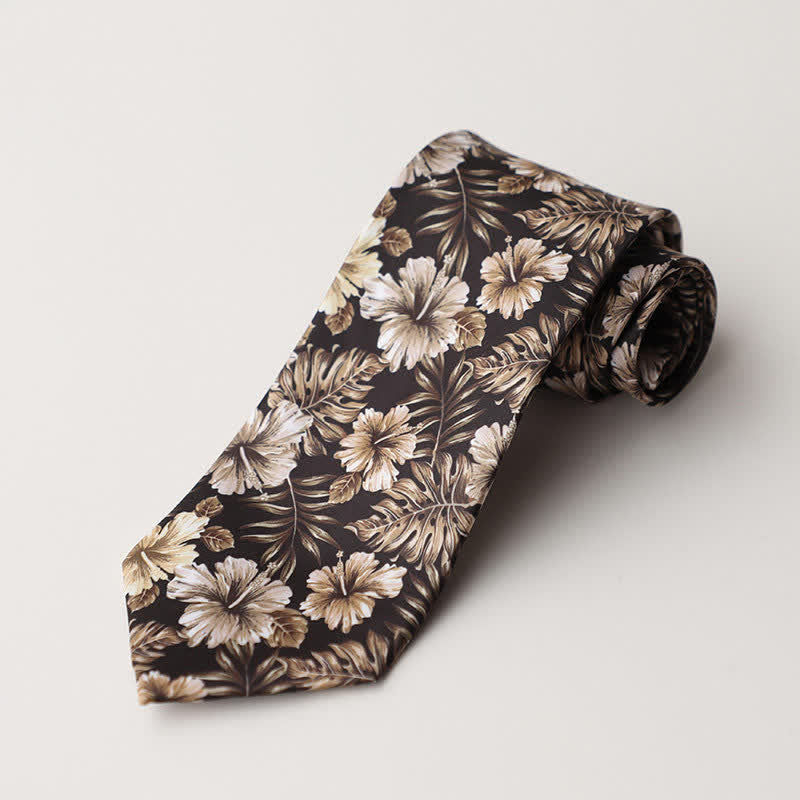 Men's Black & Tan Delicate Floral Pattern Necktie