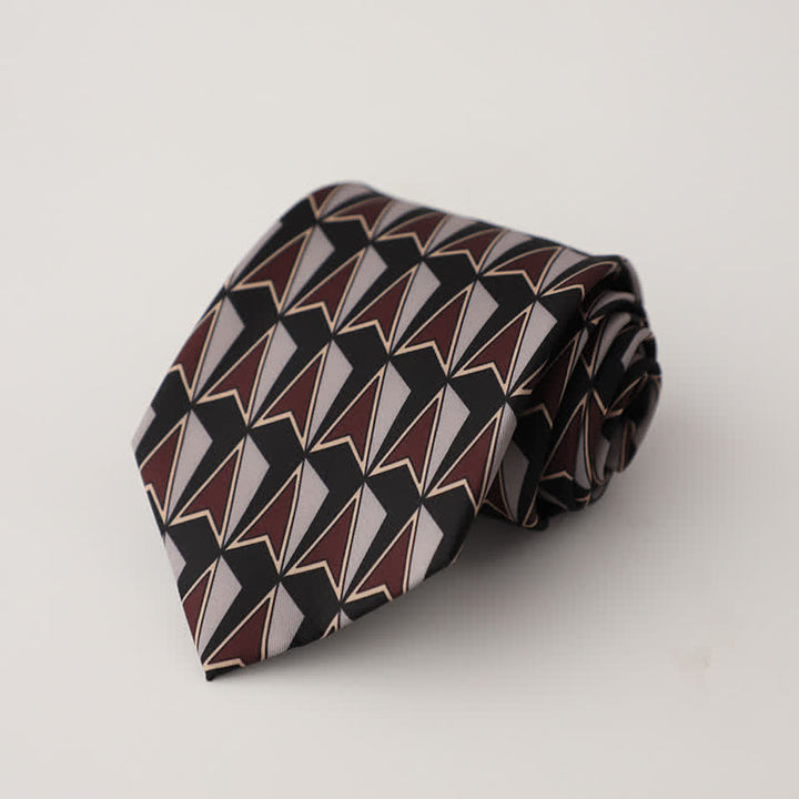 Men's Black & Brown Geometric Motifs Design Necktie