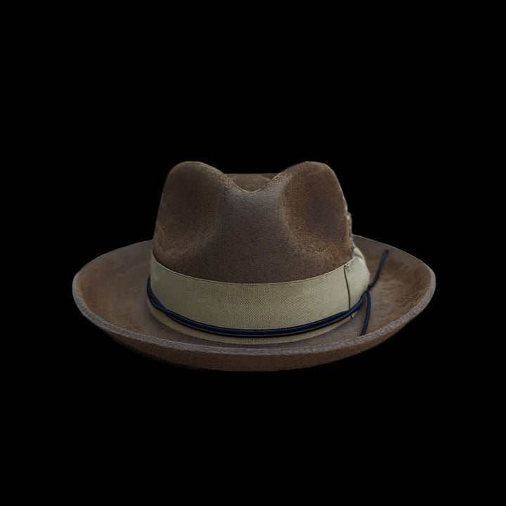 Camel Distressed Feather Decoration Felt Cowboy Hat