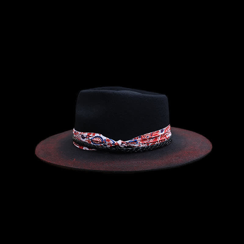 Funny Red Paisley Band Belt Black Cowboy Hat