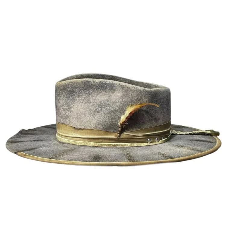 Dark Gray Old-Fashioned Fedoras Feather Cowboy Hat