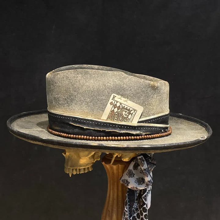 Vintage Light Gray & Black Poker King Cowboy Hat