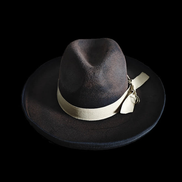 Black Wool Fedora Ribbon Knot Cowboy Hat