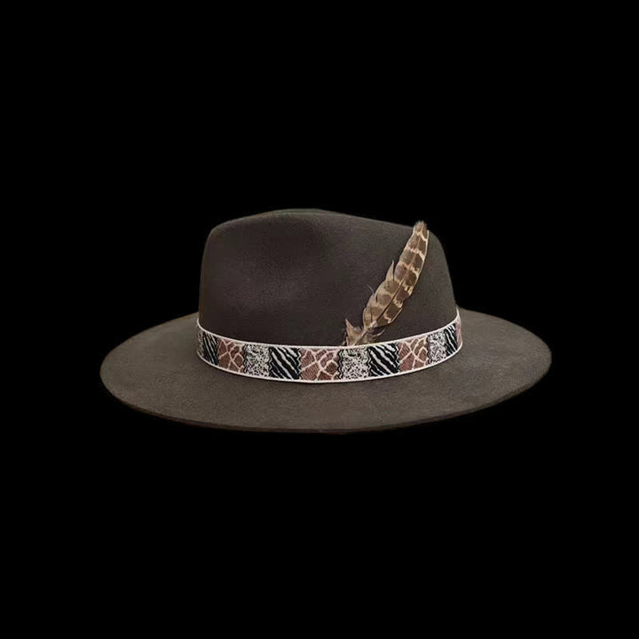 Dark Green Exotic Design Band with Feather Cowboy Hat