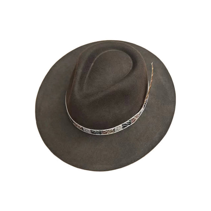 Dark Green Exotic Design Band with Feather Cowboy Hat