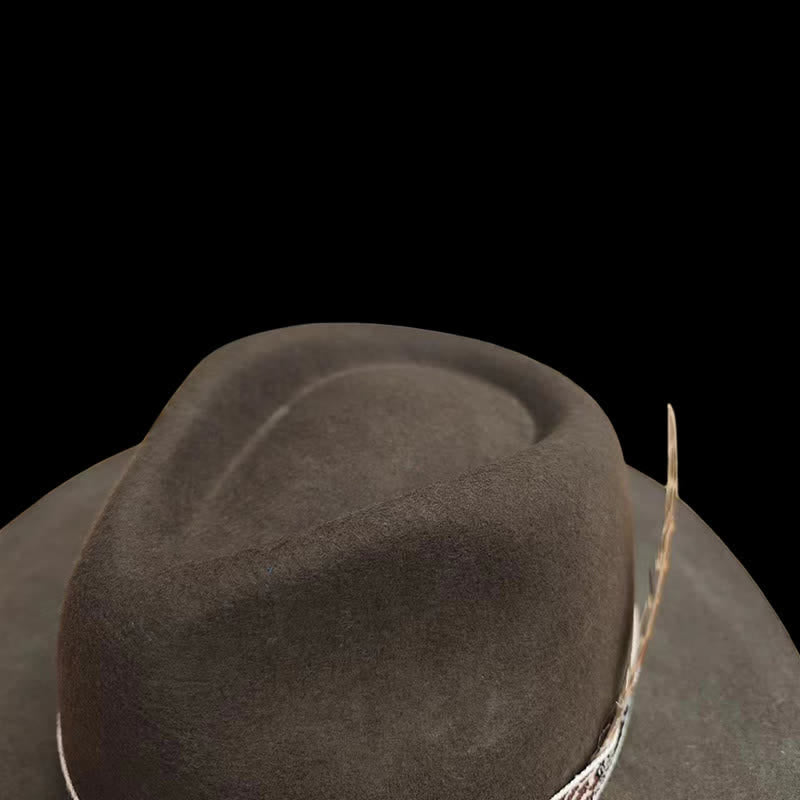 Dark Green Exotic Design Band with Feather Cowboy Hat