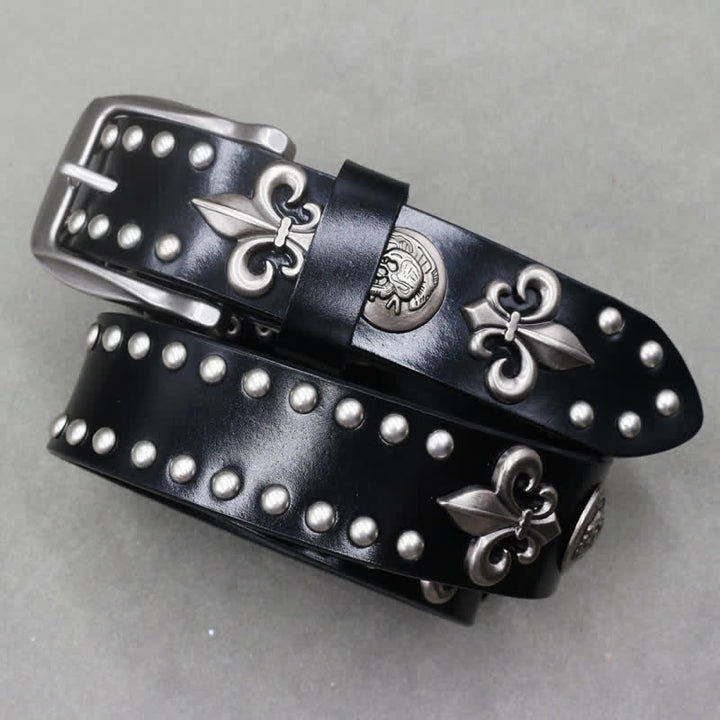 Gothic 2 Row Silver Rivets Skull Studded Leather Belt