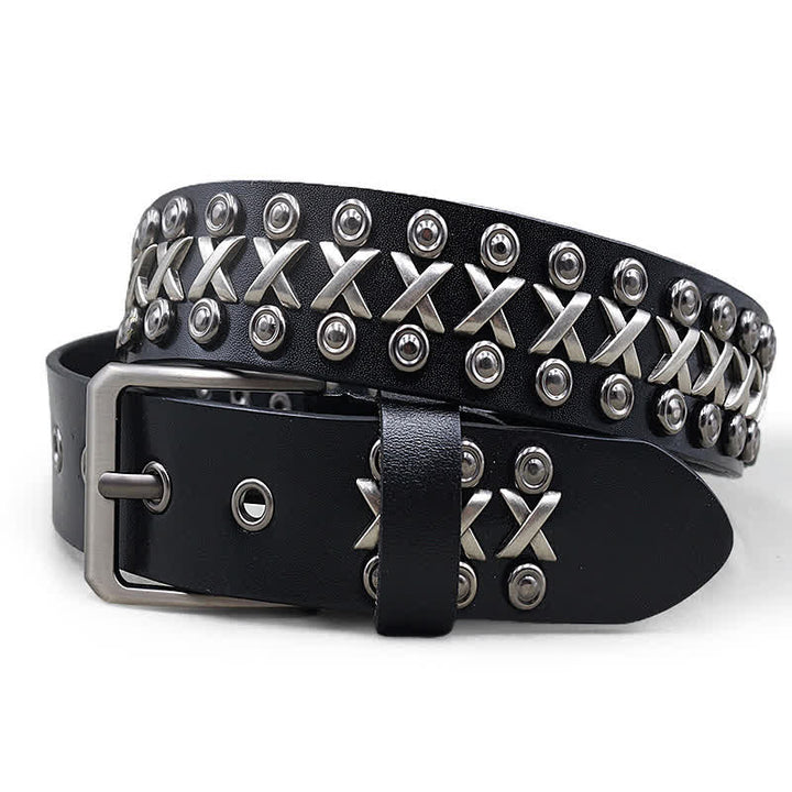 Cross & Circle 3 Row Punk Rock Studded Leather Belt