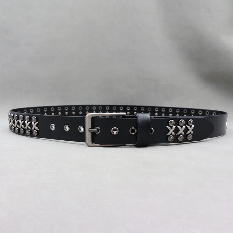 Cross & Circle 3 Row Punk Rock Studded Leather Belt