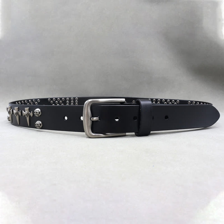 Cross & Skull 3 Row Punk Rock Studded Leather Belt - image 3