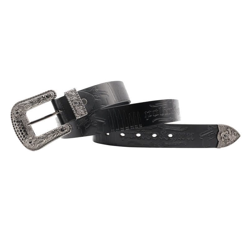 Rhinestones Buckle Gun Bullet Embossment Leather Belt