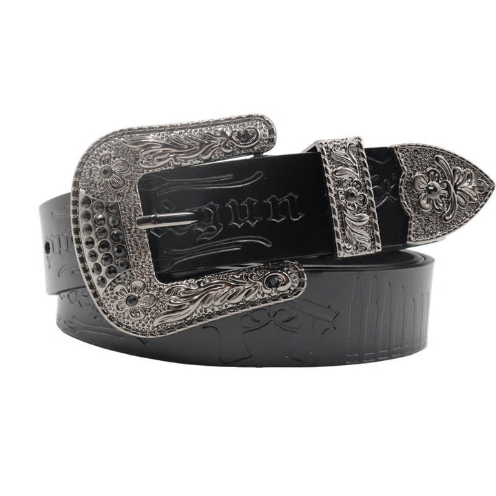 Rhinestones Buckle Gun Bullet Embossment Leather Belt