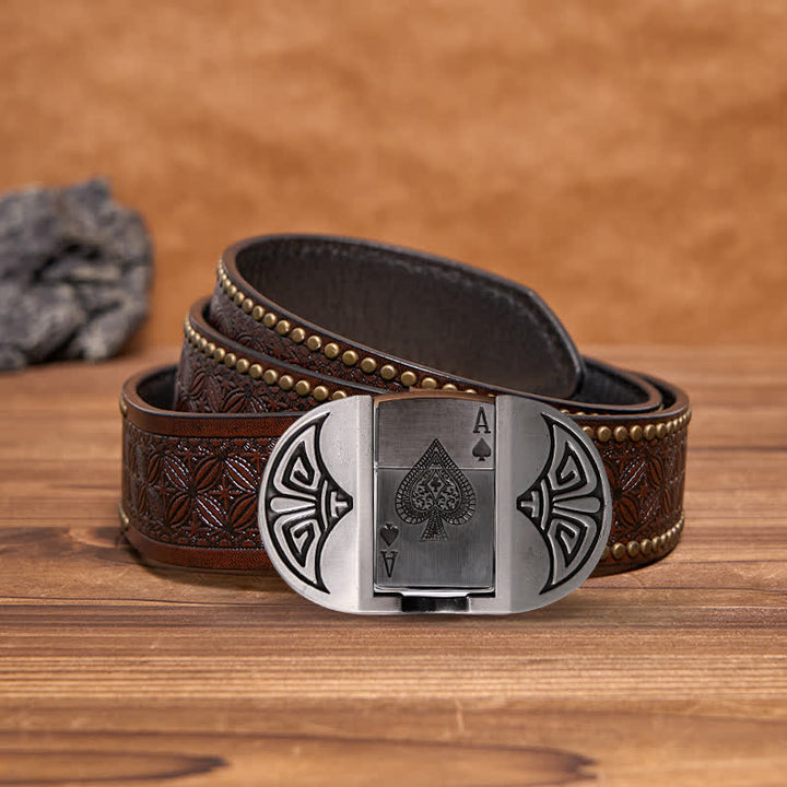 Men's DIY Lucky ACE Poker Leather Belt with Hidden Lighter