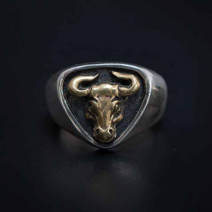 Men's Domineering Rock Bull Horse Totem Opening Adjustable Ring