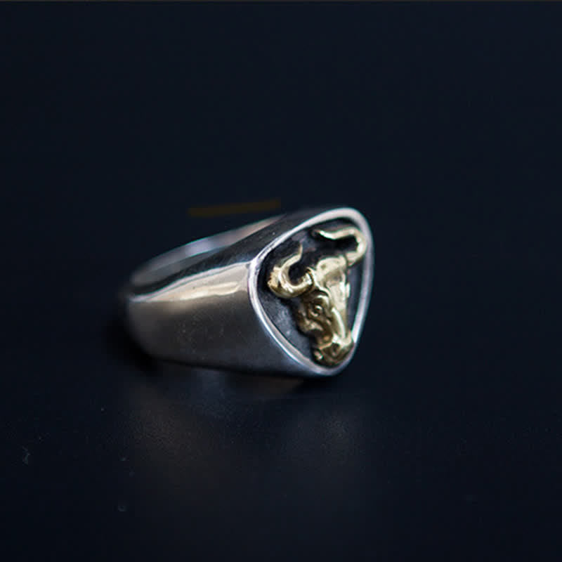 Men's Domineering Rock Bull Horse Totem Opening Adjustable Ring - image 7