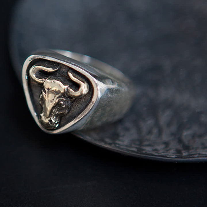 Men's Domineering Rock Bull Horse Totem Opening Adjustable Ring