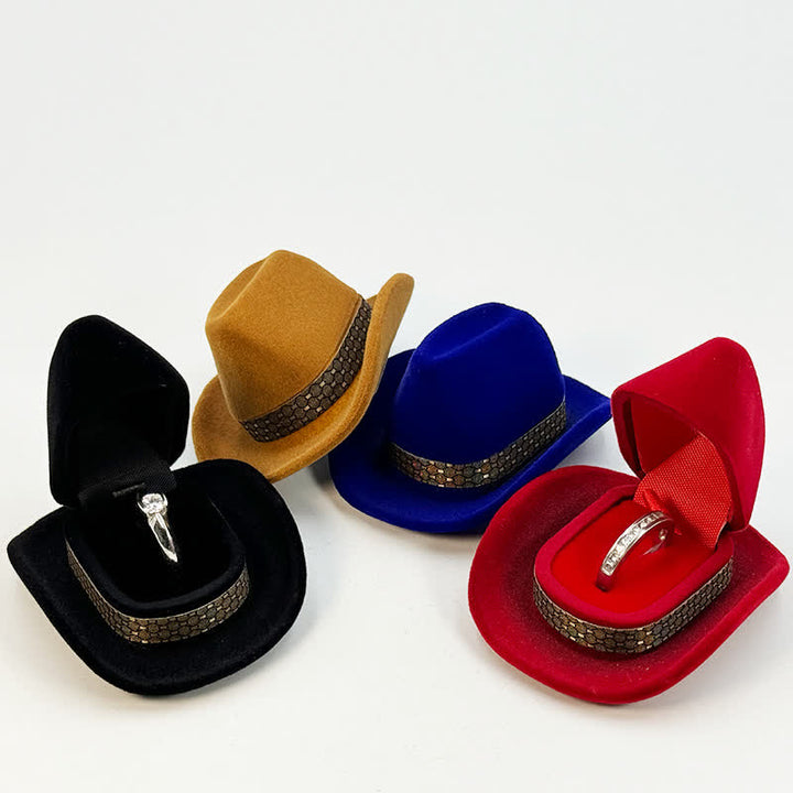 Western Cute Cowboy Hat Velvet Ring Box