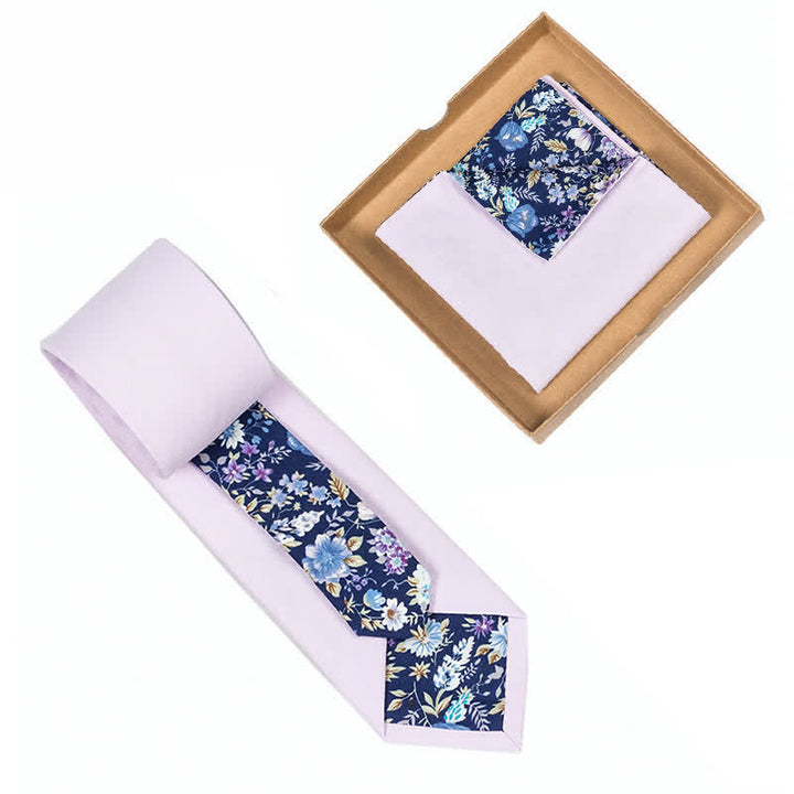 2Pcs Men's Lilac Cotton Patchwork Floral Necktie Set