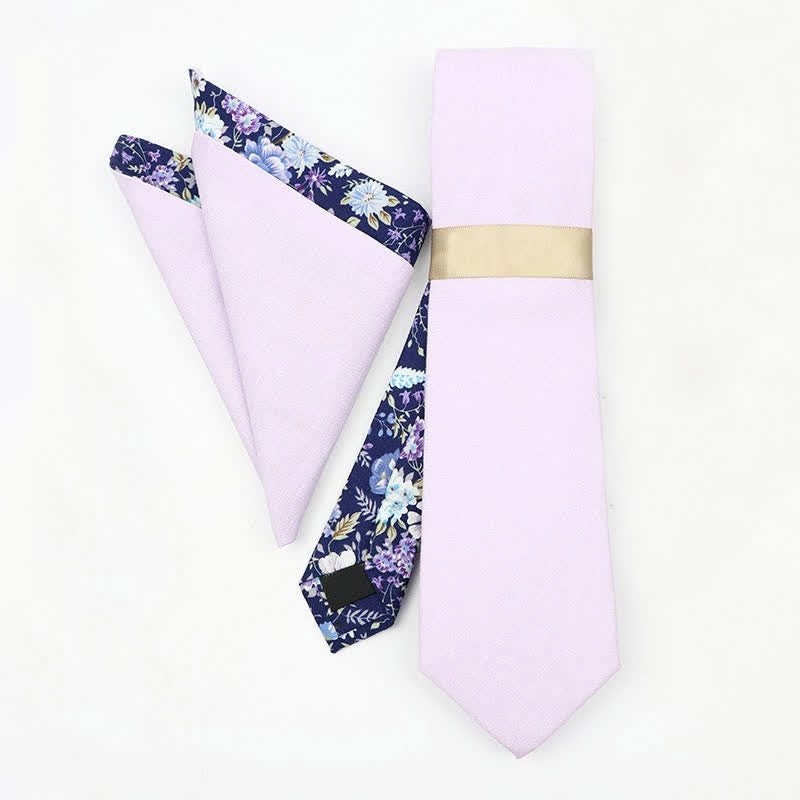 2Pcs Men's Lilac Cotton Patchwork Floral Necktie Set